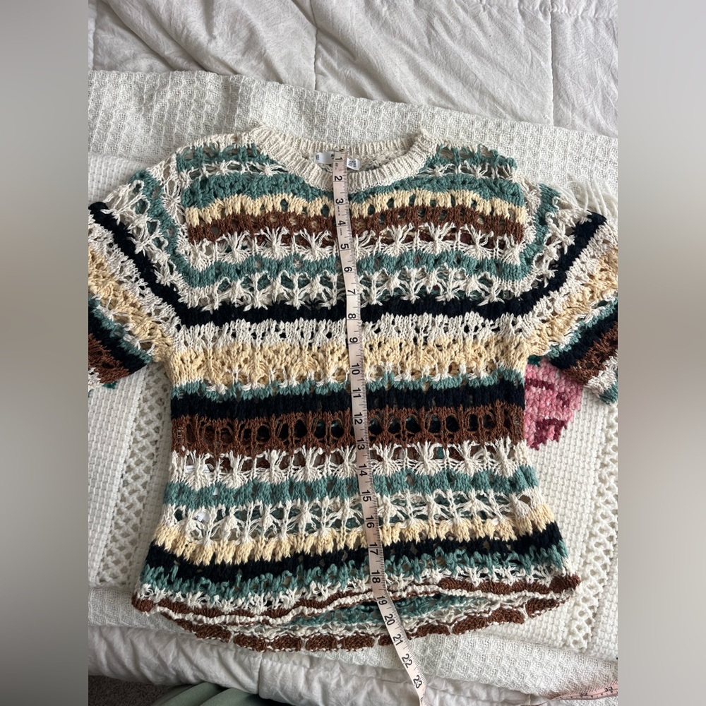 Mango Cozy Cream and Brown Crew Neck Sweater